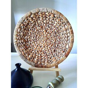 Handwoven Natural Water Hyacinth Round Decorative Placemat Or Wall Hanging Boho